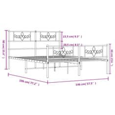 Vidaxl Kovový rám postele s hlavovým a nožním čelem bílý 140 x 190 cm