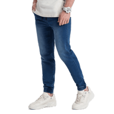 OMBRE Pánské džínové kalhoty JOGGER SLIM FIT tmavě modré MDN123711 S