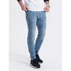 OMBRE Pánské džínové kalhoty JOGGER FIT s prošíváním modré MDN123712 S