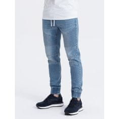 OMBRE Pánské džínové kalhoty JOGGER FIT s prošíváním modré MDN123712 S