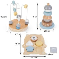 Mamabrum Sada dřevěných hraček - barevné proplétání, pyramida z pecek, třídička medvídků