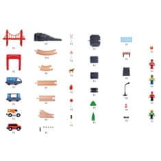 Mamabrum Dřevěný vláček na baterie - hasiči, koleje, auta, mosty, závory