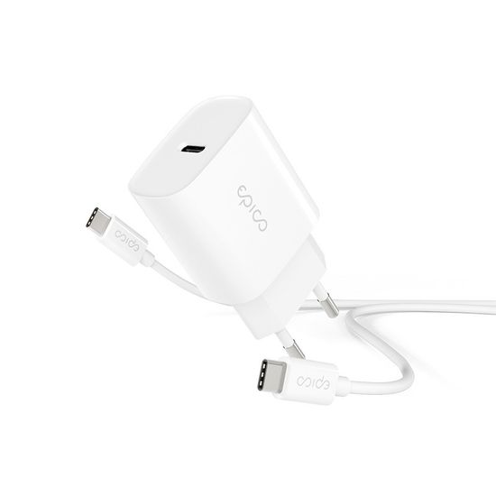 EPICO 20W PD síťová nabíječka s 1.2m USB-C na USB-C kabelem 9915101100167 - bílá