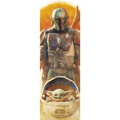 CurePink Plakát na dveře Star Wars|Hvězdné války TV seriál The Mandalorian: (53 x 158 cm) 150 g