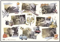 CurePink Podložka na psací stůl Harry Potter: Grafická koláž (49,5 cm x 34,5 cm)