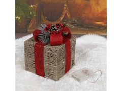sarcia.eu Zlatý dárek s LED mašlí, vánoční dekorace 25cm 
