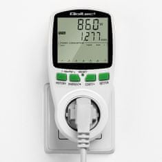 Qoltec Wattmetr PM0627 měřič spotřeby energie s historií měření| 3680W | 16A | LCD displej