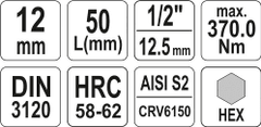 YATO Nástavec 1/2" bit Imbus H12