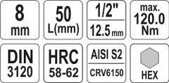 YATO Nástavec 1/2" bit Imbus H8