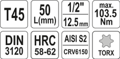 YATO Nástavec 1/2" bit Torx T45