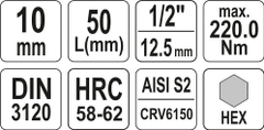 YATO Nástavec 1/2" bit Imbus H10