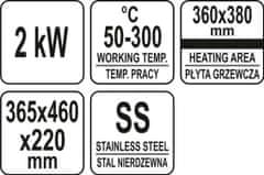 kltools Yato Gastro Grilovací deska hladká 2000W 360mm