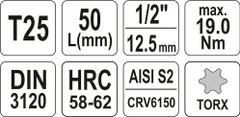 YATO Nástavec 1/2" bit Torx T25