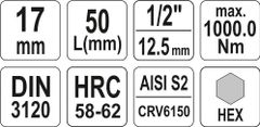 YATO Nástavec 1/2" bit Imbus H17