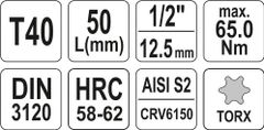 YATO Nástavec 1/2" bit Torx T40