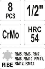 YATO Sada nástrčných klíčů 1/2" Ribe, 8ks