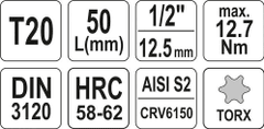 YATO Nástavec 1/2" bit Torx T20