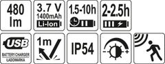 YATO Svítilna čelovka COB/OSRAM LED 480lm