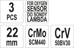 YATO Sada klíčů nástrčných na lambda sondy 3 ks