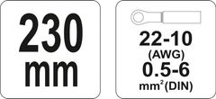 YATO Kleště konektorové 230mm, 22-10(AWG), 0,5-6,00mm2