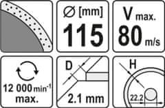 YATO Kotouč řezný diamantový 115 x 22,2 x 2,1 mm hladký