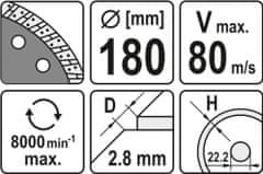 YATO Kotouč řezný diamantový 180 x 22,2 x 2,8 mm turbo