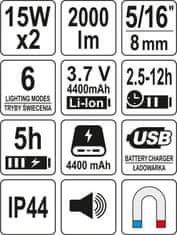 YATO Lampa pracovní s reproduktorem 2 x 15W IP44