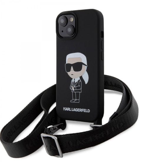 Karl Lagerfeld  Liquid Silicone Crossbody Ikonik Zadní Kryt pro iPhone 15 Black