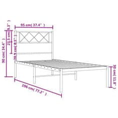 Vidaxl Kovový rám postele s čelem bílý 90 x 190 cm