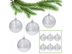 sarcia.eu Plastové ozdoby na vánoční stromeček s třpytem 8cm, sada stříbrných ozdob, ozdoby na vánoční stromeček, 6 ks. 1 balik