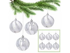 sarcia.eu Plastové ozdoby na vánoční stromeček s třpytem 8cm, sada stříbrných ozdob, ozdoby na vánoční stromeček, 6 ks. 