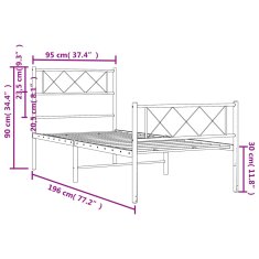 Vidaxl Kovový rám postele s hlavovým a nožním čelem bílý 90 x 190 cm