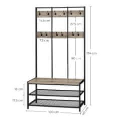 ModernHome Věšák Na Oblečení Velký S Policemi A Lavicí 184 Cm