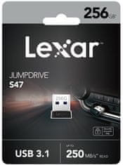 Lexar flash disk 256GB - JumpDrive S47 USB 3.1, černé plastové pouzdro, (čtení: až 250MB/s)