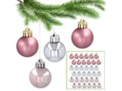 sarcia.eu Růžové a stříbrné vánoční ozdoby, sada plastových ozdob, vánoční ozdoby 3cm, 36 ks. 1 balik