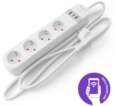 Tesla SMART Power Strip PS300 4 220V zásuvky až 7 zařízení najednou hromadné nabíjení zařízení USB dva USB-A vstupy USB-C vstup nabíjení více zařízení současně doprovodná ovládací aplikace přehled spotřeby elektrické energie automatizace chytrá dománost tvorba scénářů nabíjení více zařízení Chytrá zásuvka Wi-Fi 2,4 GHz dálkové ovládání vytváření scénářů simulace přítomnosti v domě ovládání světel a spotřebičů na dálku chytrá zásuvka ovládání mobilem dálkové ovládání mobilní aplikace hlasový asistent automatizace nastavení automatizací zobazení aktuální sportřeby energie spotřeba energie