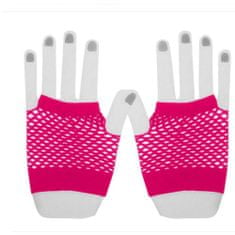Retro síťované rukavice - neonové růžové - 80.léta - disco