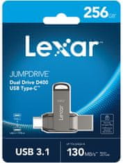 Lexar flash disk 256GB - JumpDrive D400 Dual USB-C & USB-A 3.1 (čtení až 130MB/s)