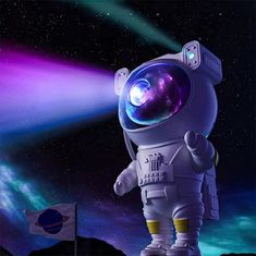 Netscroll Hvězdný projektor ve tvaru astronauta s LED světlem, noční LED světlo astronaut, které vytváří efekt galaxie, USB nabíjení,časovač, dálkové ovládání,otáčecí ruka a hlava, nápad na dárky, AstronautLamp