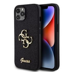 Guess  PU Fixed Glitter 4G Metal Logo Zadní Kryt pro iPhone 12 - 12 Pro Black