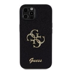 Guess  PU Fixed Glitter 4G Metal Logo Zadní Kryt pro iPhone 12 - 12 Pro Black