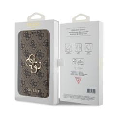 Guess  PU 4G Metal Logo Book Pouzdro pro iPhone 15 Pro Max Brown