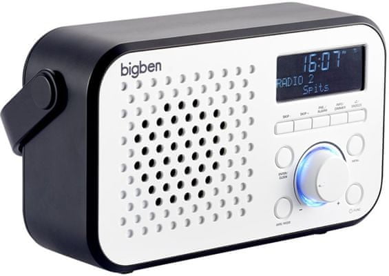 radiopřijímač Bigben TR24DAB vestavěný reproduktor dab plus fm tuner přední led dipslej teleskopická anténa automatické ladění provoz i na baterie