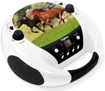 radiomagnetofon bigben CD52HORSE5MP3USB vestavěný reproduktor cd mechanika fm tuner přední led displej usb přehrávání mp3 provoz i na baterie