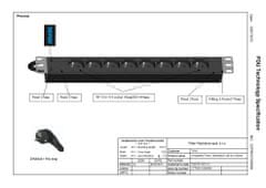 Triton Rozvodný panel 19“ 1U; 8 x zásuvka podle DIN, max. 16 A; kabel 3 x 1,5 mm, 2 m + zástrčka univerzál CZ-DE, max. 1