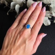 LS Stříbrný prsten ovál s modrým opálem a zirkony 58