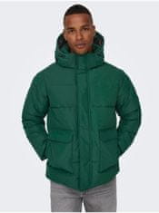 ONLY&SONS Tmavě zelená pánská prošívaná zimní bunda ONLY & SONS Carl S