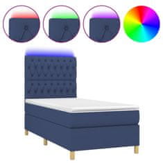 Vidaxl Box spring postel s matrací a LED modrá 100x200 cm textil