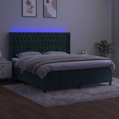 Greatstore Box spring postel s matrací a LED tmavě zelená 160x200 cm samet