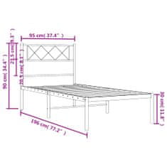 Greatstore Kovový rám postele s čelem černý 90 x 190 cm